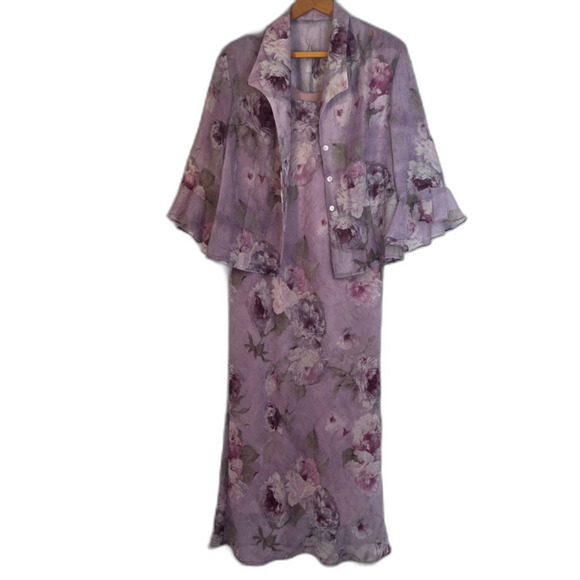 R&M Richards Fairy Core Whimsical Floral Crinkle Maxi Dress & Jacket Size LGP* - Picture 9 of 9